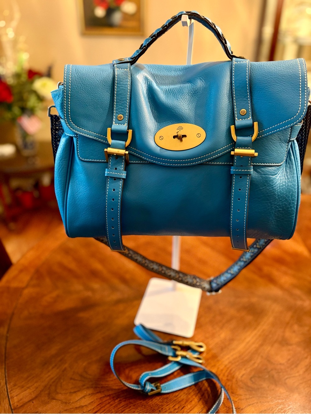 Mulberry Peacock Blue (rare) Oversized Alexa Satchel w/ Gold Hardware EUC
